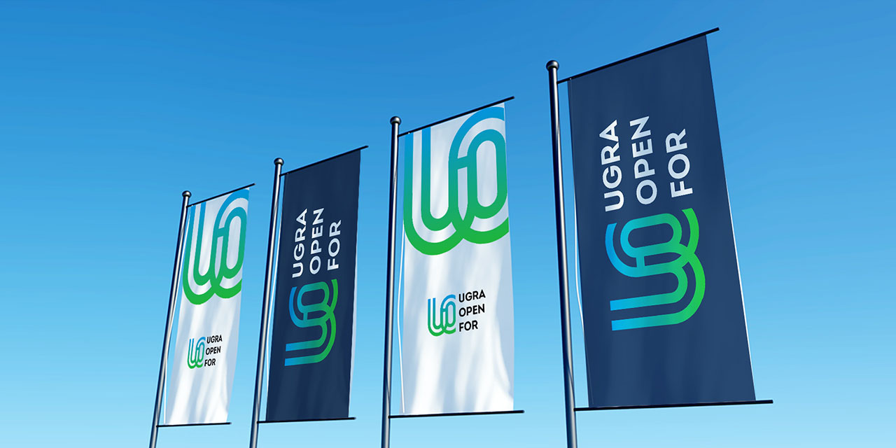 Логотип и айдентика для инвестиционного бренда UGRA OPEN FOR
